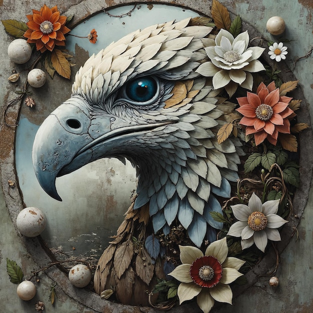 Ornate Eagle Portrait with Floral Accents