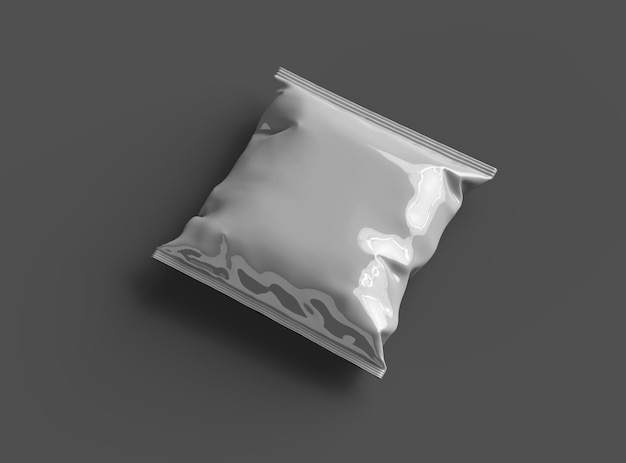 Packaging mockup template for a square polyethylene bag for food on a dark background 3d render