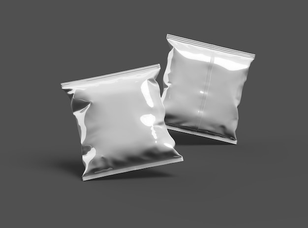 Packaging mockup template for a square polyethylene bag for food on a dark background 3d render