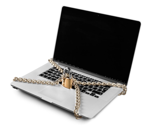 Padlock and Chain on a Laptop