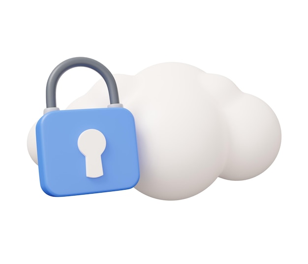 Padlock cloud 3d illustration Minimal 3d render illustration isolated on white background