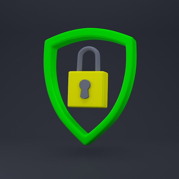 Padlock in shield sign. Security, safety, protection, privacy concept.