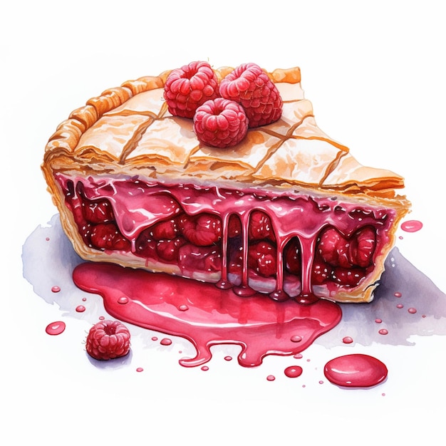 Painting of a raspberry pie with a slice missing generative ai