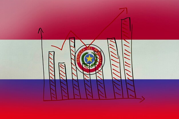 Paraguay bar chart graph with ups and downs Paraguay country flag with bar graph upward rising