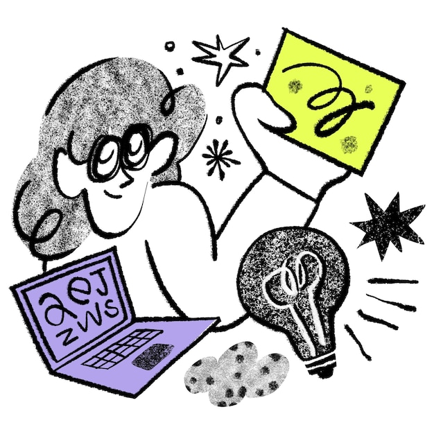 Patent right png conceptual sketchy doodle character transparent background