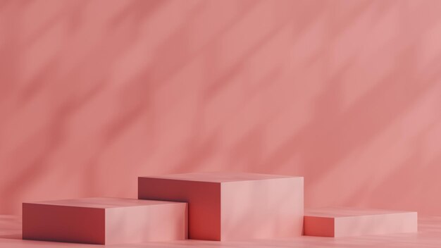 peach podium background with sunlight and shadows on the floor minimalist style 3d rendering
