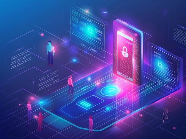 People and technology for safety communication internet security background generative ai art