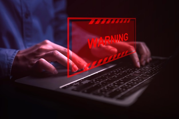People with warning notification and spam message icon