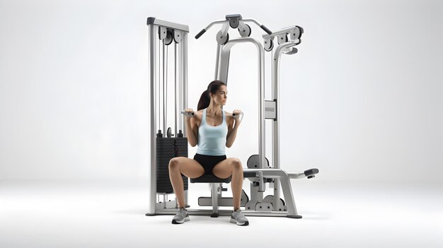Person Exercising on Gym Equipment Against White Background