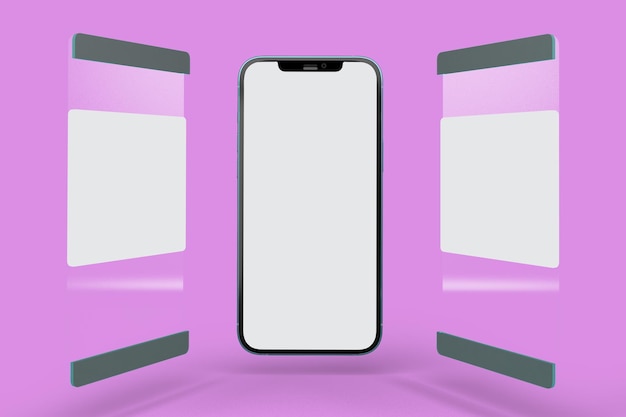 Phone and Social Media Screens Front Side In Pink Background
