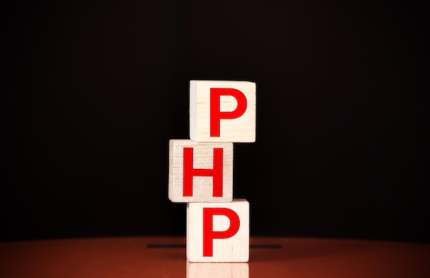 php isolated text in wooden building blocks