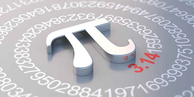 Pi symbol and number digits Greek letter mathematical sign and decimal sequence 3d illustration