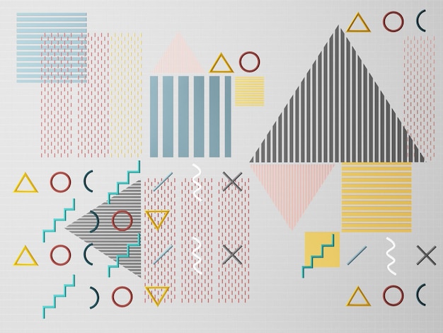 Picture of colorful geometric toys on the floor memphis style 3d render