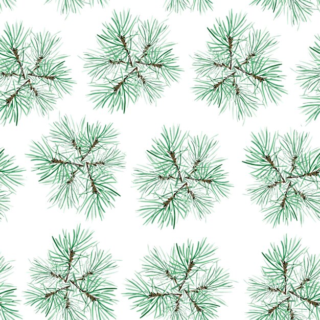 Pine snowflakes watercolor seamless pattern