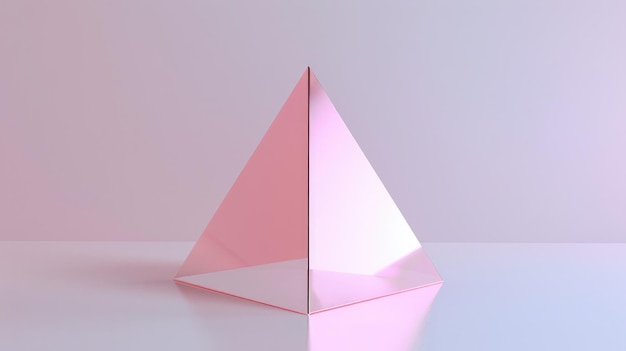 pink glass triangle in the style of an icon white background shiny metalic surface 3d render