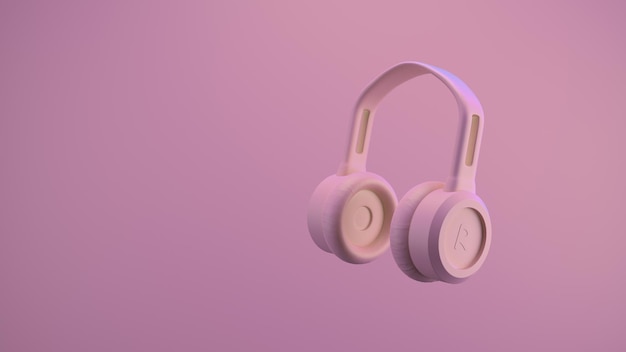Pink headphones on a soft pink pastel background 3d illustration for music services audio equipment stores Listening to audio online
