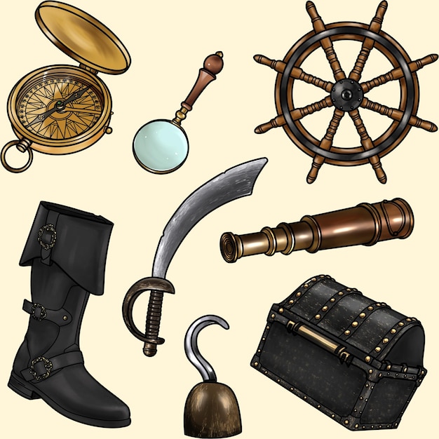 pirate pattern illustration on beige background fantasy patterns and themes for wallpaper fabric