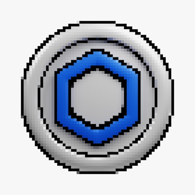 pixel style cartoon front view cryptocurrency LINK or Chainlink silver coin with cartoon style