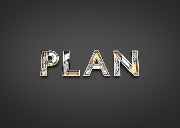 plan word made from mechanic alphabet. 3d illustration