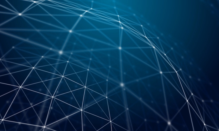 Foto plexus curve effect 3d blue background