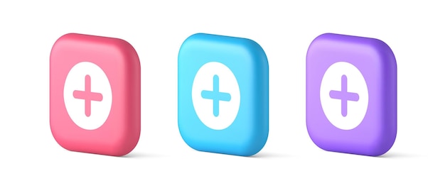 Plus add button mathematical addition symbol 3d realistic icons