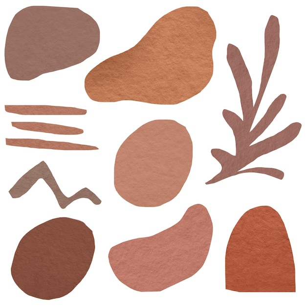Png abstract shape sticker set in earth tone design on transparent background
