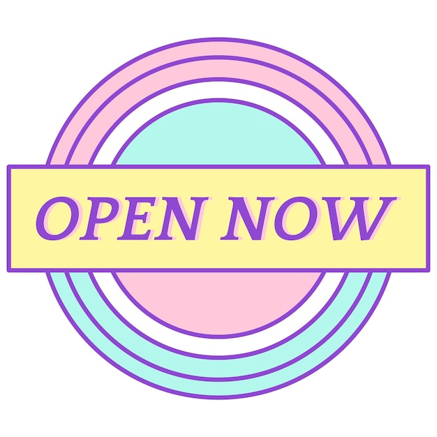 Png round sticker with open now text
