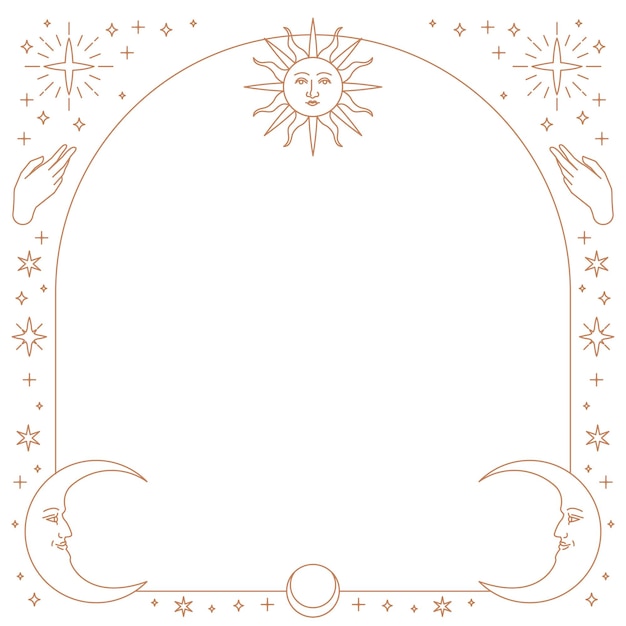 Png sketch celestial icons square frame in brown