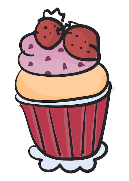 Png strawberry cupcake illustration sticker transparent background