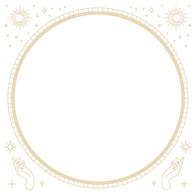 Png two mystic hands round frame linear style in gold
