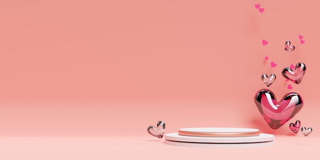Podium background for product display with heart symbol of love 3d rendering