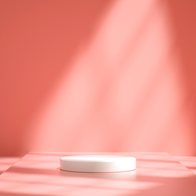 podium in a pink romantic room with shadow on the wall from the window, display stand - 3d rendering