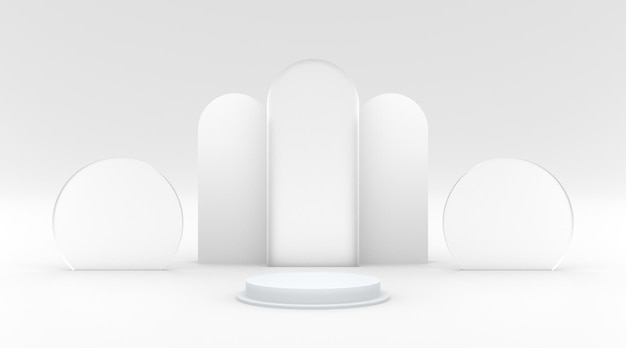 Podium white with white background and circle glass effect 3d illustration render for your product