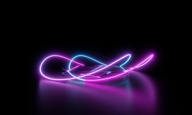 Podium with glowing neon ring for product display presentation