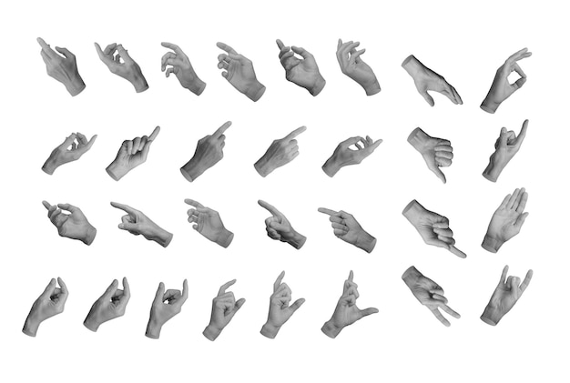 Pointing reaching out touching tapping with finger gesturing showing set hand sign isolated on