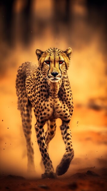 portrait of a leopard cheetah running in the forest ai generative