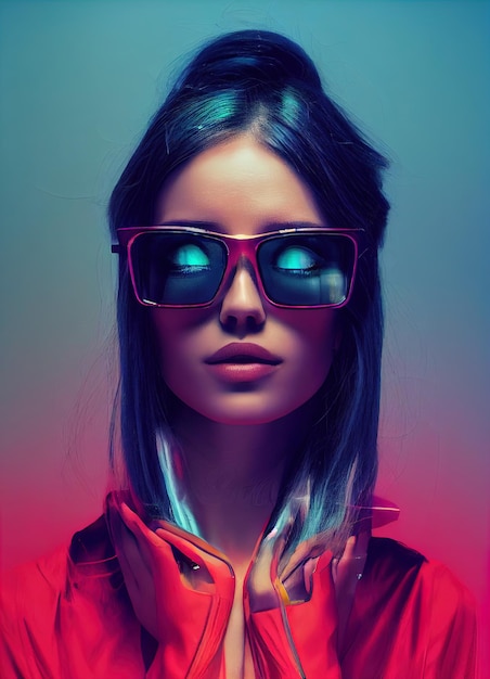 portrait of a young woman with futuristic sunglasses digital illustration