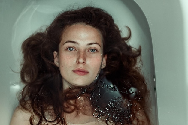 portrait of beautiful young woman in bathtub