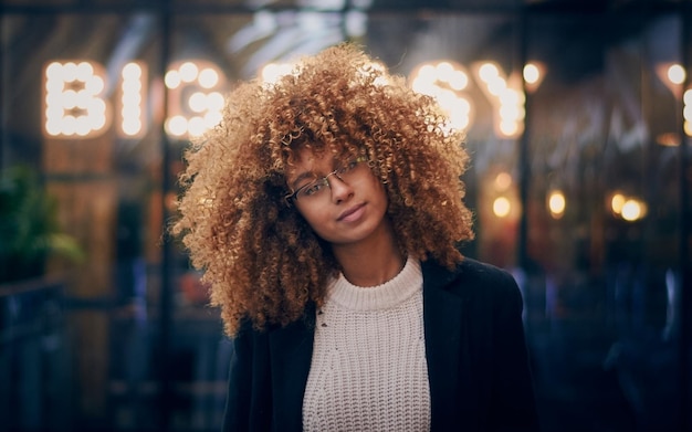 portrait of young woman at night