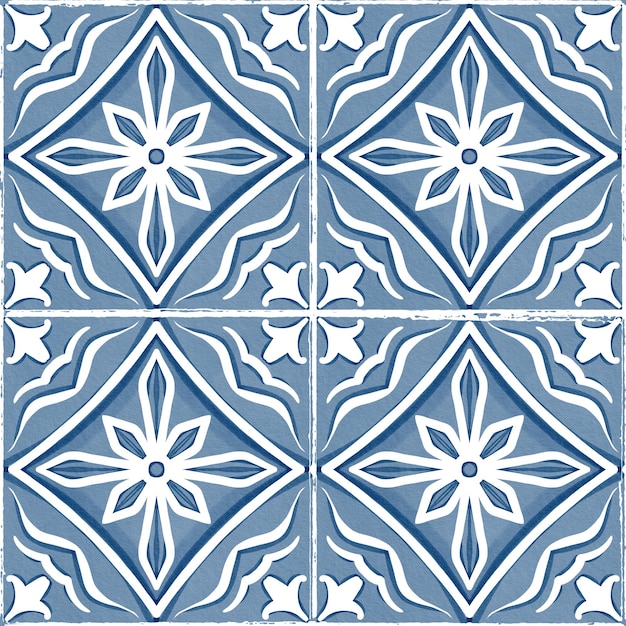 Portuguese azulejo or spanish majolica monochromatic collection of blue and white colors ceramic