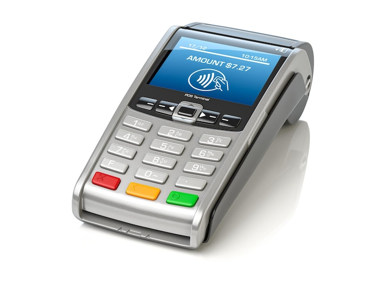 Foto pos point of sale terminal for credit card payment isolated on white