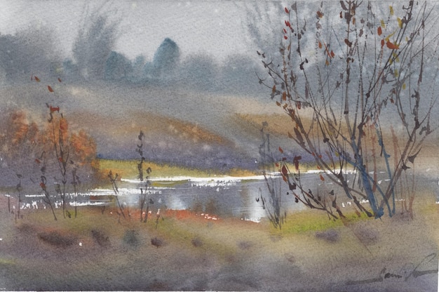 Poster of wall art landscape watercolor painting clip art for background you can use like luxury inv...