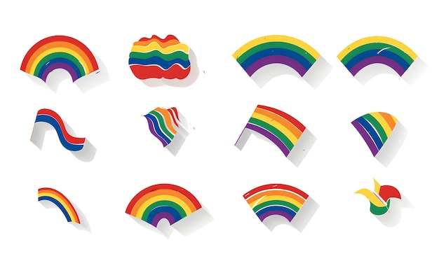pride gay icon with flat color vcetor style bundle set