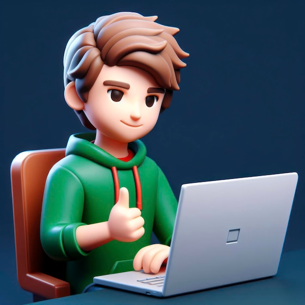 programmer 3d character game developer or coder guy in uses computer laptop ai generative