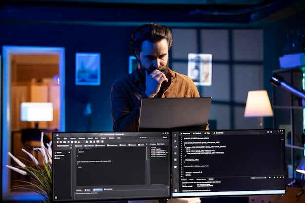 Programmer walking through apartment thinking how to solve coding problems