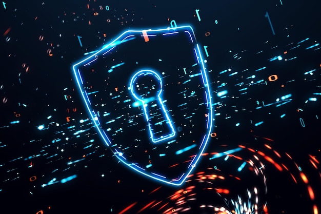 Protect your valuable data from cyber threats with powerful network security system featuring a digital blue shield and keyhole symbol Stay one step ahead of the hackers concept 3D rendering