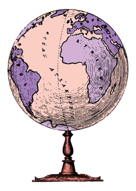 Purple globe png sticker education aesthetic vintage illustration transparent background