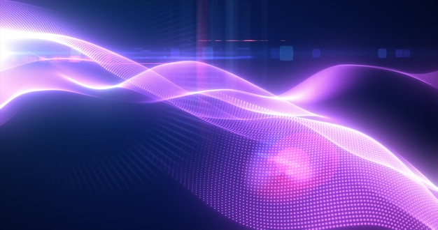 Purple glowing magic waves from energy particles abstract background