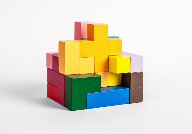 puzzle toy with geometric blocks of bright colors logical thinking handeye coordination development concentration improvement wooden multicolored game for kids and adults