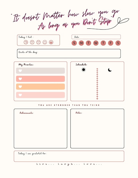Quote planner printable template digital blank page